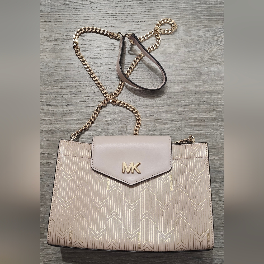 Michael Kors Gold and Cream Crossbody Bag